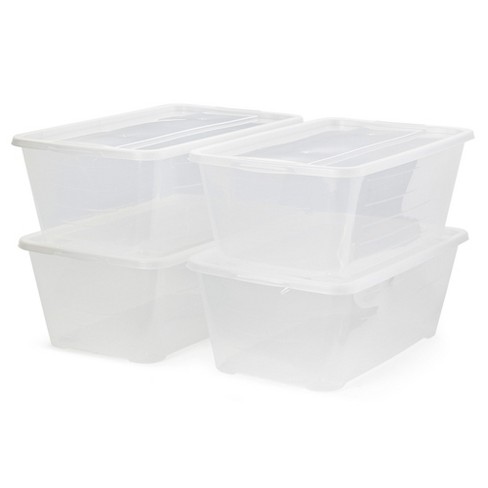 Life Story 6 Quart Small Rectangular Clear Plastic Lidded Storage Shoe Box for Home and Closet Organization 4 Pack