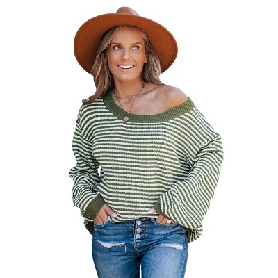 Women's Cozy Striped Oversized Knit Sweater -Cupshe