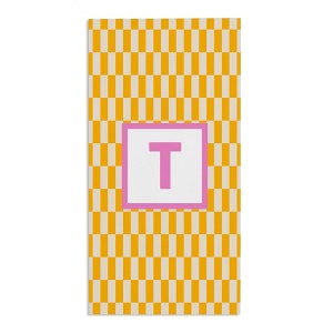 Personalization Mall Bright Check 30x60 Beach Towel, Yellow/Pink - 1 of 2
