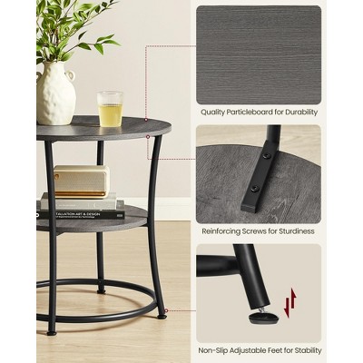 Misty Gray and Ink Black Round Metal Side Table with Storage Shelves
