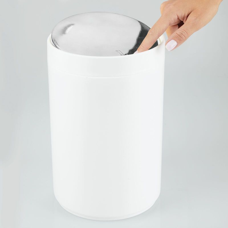 mDesign Plastic Small Round Trash Can Wastebasket, Swing Lid, 3 of 7