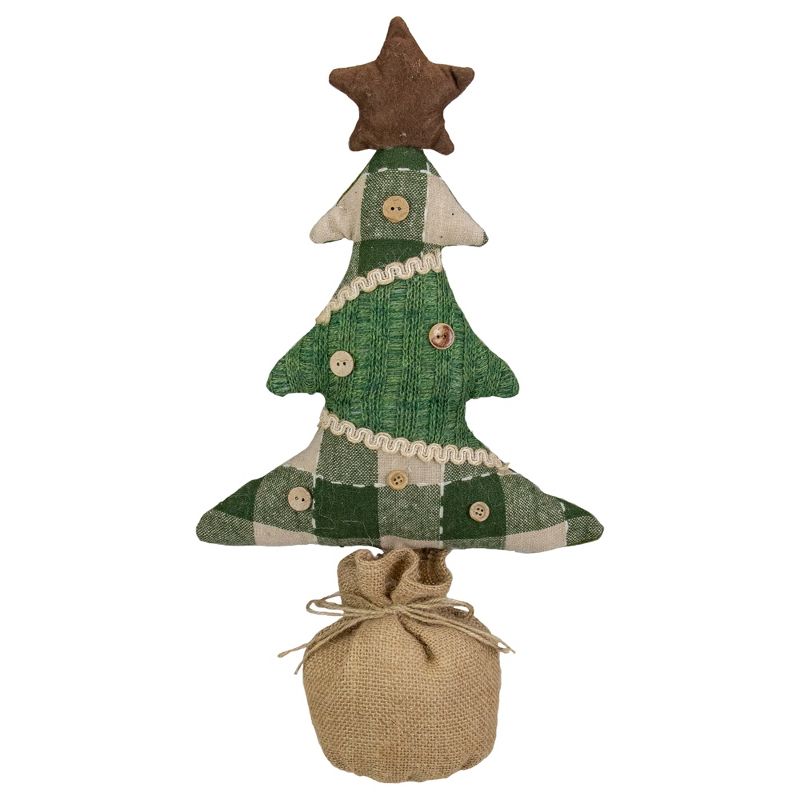 Northlight 17.5-Inch Tan and Green Rustic Multi-Fabric Standing Christmas Tree Tabletop Decoration, 1 of 6