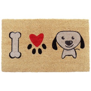 HomeRoots 18" X 30" Beige and Black Coir Dog Outdoor Door Mat - 1 of 4