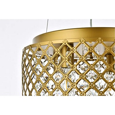 Brass and Crystal Drum Pendant Light with Adjustable Height