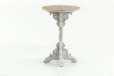 Gray Intricately Carved Scroll Round Wood Accent Table - 15" x 23"