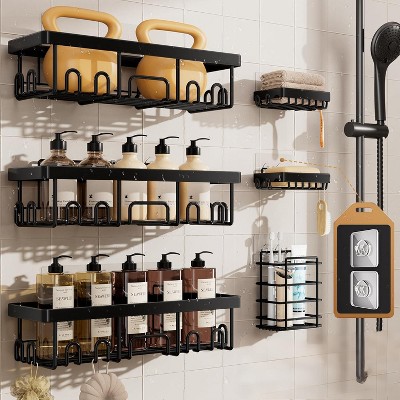 Attop Rustproof & Waterproof Shower Caddy 6-Pack, No Drilling Adhesive Shelves Rack with Soap Holder