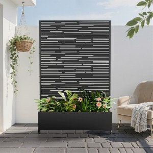 SpassWay Black Metal Planter Box with Trellis Raised Garden Bed with Arbor Privacy Screen with Wheels - 1 of 4