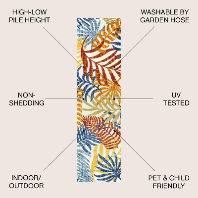 Cream and Orange Synthetic Flat Woven Runner Rug, 2 x 8 ft