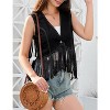 Acekool Women’s 70s Fringe Denim Vest – Sleeveless Western Crop Vest, Colorblock Cowboy Style Outwear with Tassel Hem - 4 of 4