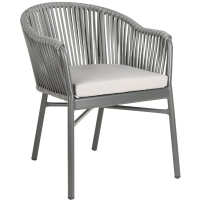 Gray Rope and Wicker Dining Arm Chair with Cushions