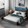 Furnulem Queen Bed Frame with Headboard Grey Upholstered Platform Bed with 4 Storage Drawers Built-in LED Lights Charging Station Metal Slats Support - 4 of 4