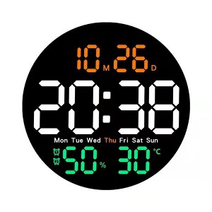 Digital Wall Clock, 10'' Round Wall Clocks Time Date Week Temperature Humidity Display Electronic Clock Modern Clock Decorative - 1 of 4