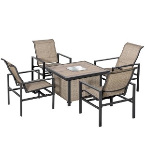 5 Piece Garden Patio Dining Set, Dinner Table with Built-in Ice Bucket Insert, 4 Rocking Chairs - 1 of 4