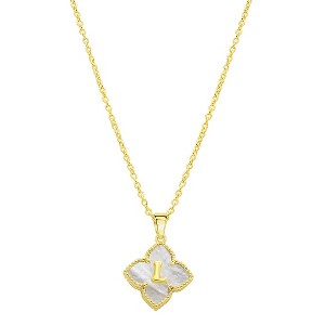 Adornia 14k Gold Plated White Mother of Pearl Initial Floral Necklace - 1 of 3