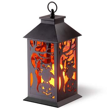 12" Battery Operated LED Owl & Pumpkin Halloween Lantern - National Tree Company