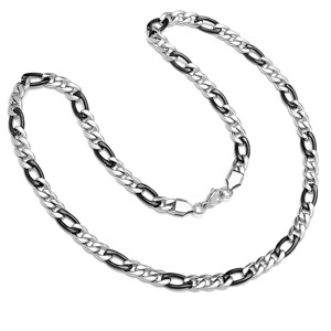 Steeltime 24" Men's two tone stainless steel figaro chain necklace. Color Option: Black, Gold - 1 of 2