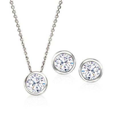 Ross-Simons 2.40 ct. t.w. Bezel-Set CZ Jewelry Set: Pendant Necklace and Stud Earrings in Sterling Silver Size 18