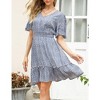 Women's Summer Floral Short Sleeve V Neck A-Line Midi Dress Blue XL - 3 of 4