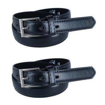 CTM Kid's Leather 1 inch Dress Belt with Square Buckle (Pack of 2)