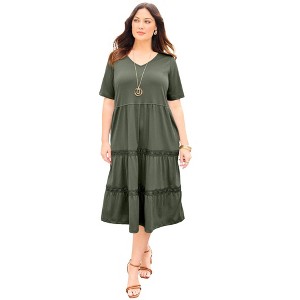 olive green crochet dress Olive Crochet Maxi Dress with Open Back | Evening Gown main image 0