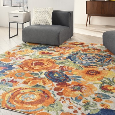 Ivory Floral Synthetic 8' x 10' Rectangular Area Rug