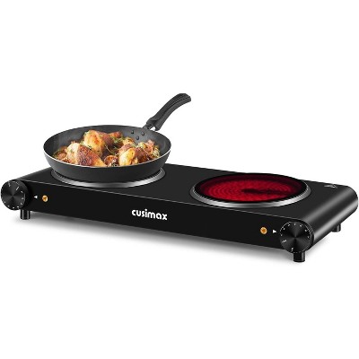 Cusimax Ceramic Double Burner, Black Infrared Portable Cooktop