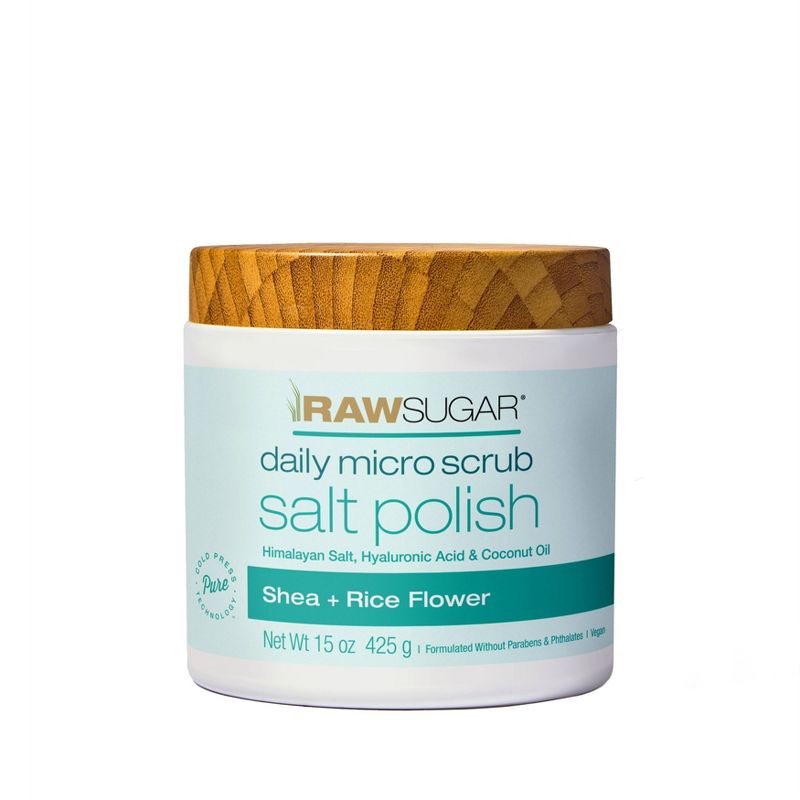 Raw Sugar Daily Micro Salt Scrub Polish Shea + Rice Flower - 15oz, 1 of 12