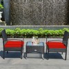 Tangkula 3 PCS Patio Wicker Rattan Furniture Set Coffee Table & 2 Rattan Chair w/ Cushion Red - image 2 of 4