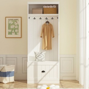 Famapy White Hall Tree Shelf Rack Shoe Storage Coat Organizer Cabinet - 1 of 4