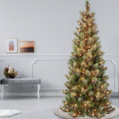 7.5' Green Pre-Lit Slim Pine Christmas Tree with Clear Lights