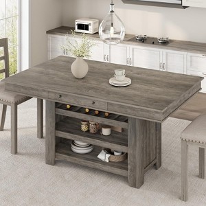 60" Farmhouse Counter Table - Seats 6 with Wine Rack & Shelves, Thick Top for Kitchen & Dining - 1 of 4