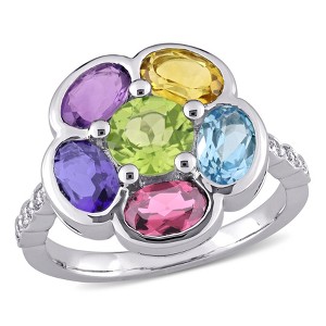 EVERLY JEWELRY | Silver Multiple Gemstone and Diamond Accent Floral Ring- Multiple Gemstone and Metal Color Options - 1 of 4