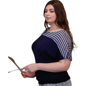 Slickblue Plus Size Striped Top for Women, Bell Short Sleeves, Round Neck Tee, Color and Size Options - 1 of 4