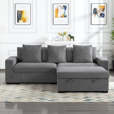 NicBex 103.5 Inch Modular Corduroy L-Shaped Sectional Sofa with Movable Storage Ottoman and 3 Pillows for Living Room,Apartment,Office