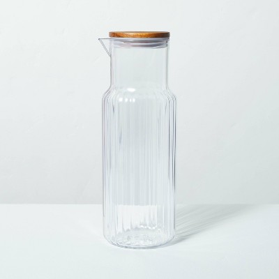 37oz Ribbed Plastic Beverage Carafe with Wood Lid - Hearth & Hand™ with Magnolia