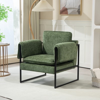 DYHOME Mid-Century Modern Accent Chair, Upholstered Armchair with Armrests and Metal Frame for Living Room, Bedroom.