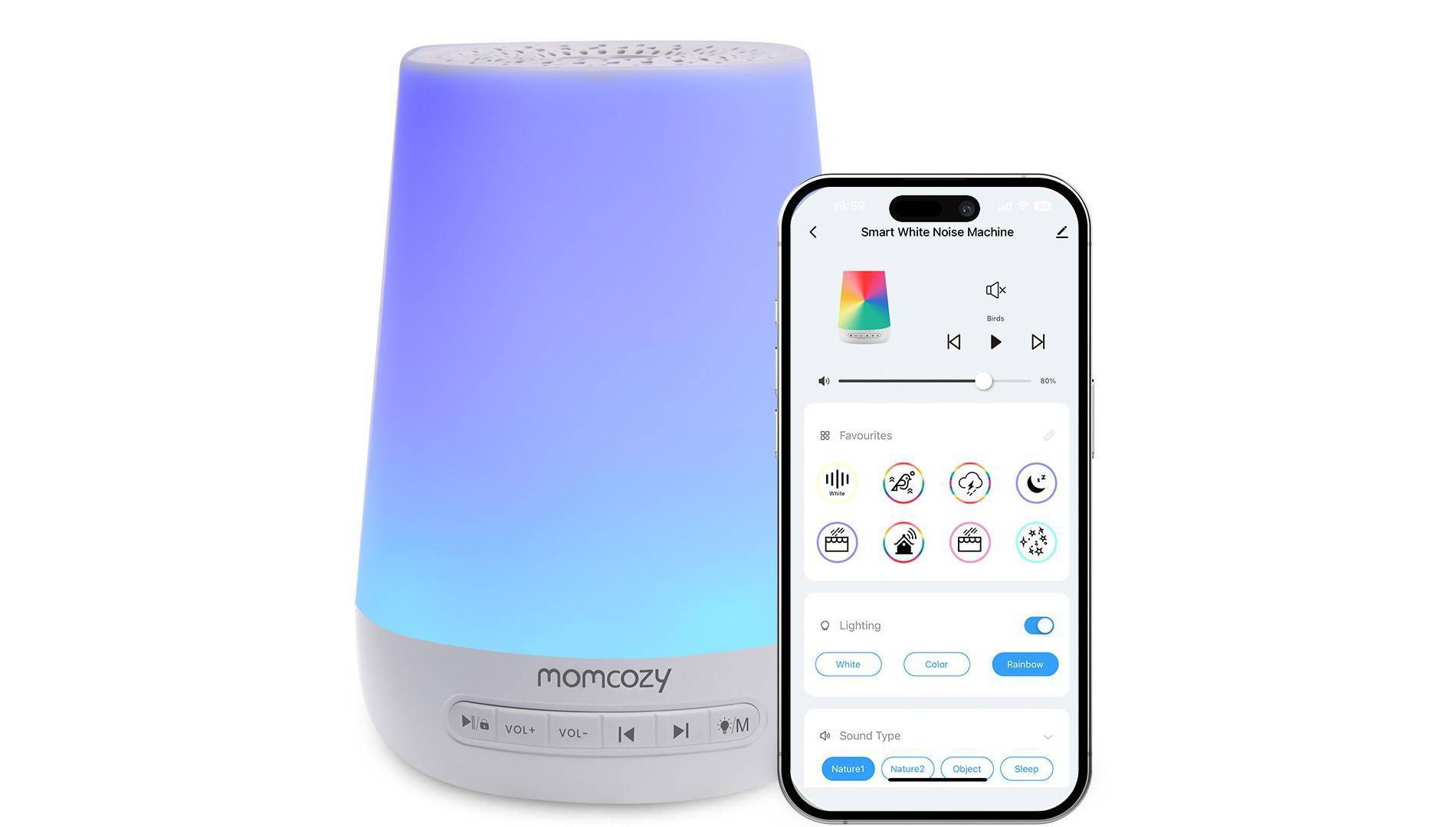 Momcozy Noise Machine for Baby Sleeping with Night Light - White