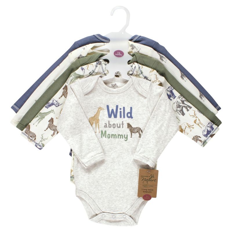 Touched by Nature Infant Boy Organic Cotton Long-Sleeve Bodysuits, Boy Safari, 2 of 8