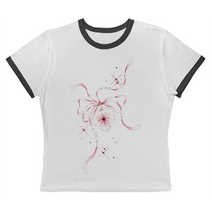 Rerun Island Women's Rribbon Heart Short Sleeve Graphic Cotton Retro Vintage Ranger Baby Tee - White Caviar M - 1 of 4