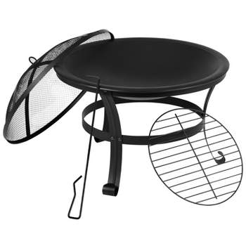 Emma and Oliver 22" Round Wood Burning Outdoor Portable Firepit With Mesh Spark Screen and Poker