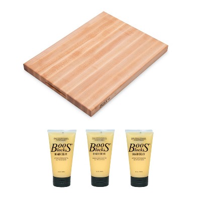 John Boos Maple Wood Reversible Edge Grain Cutting Board, 24 x 18 x 1.75 Inches and Butcher Block Natural Moisture Care Cream, 5 Oz (3 Pack)