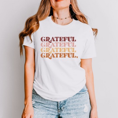 Simply Sage Market Grateful Stacked Short Sleeve Tee - S - White