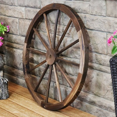 Natural Fir Wood Rustic Wagon Wheel Decor, 30-Inch