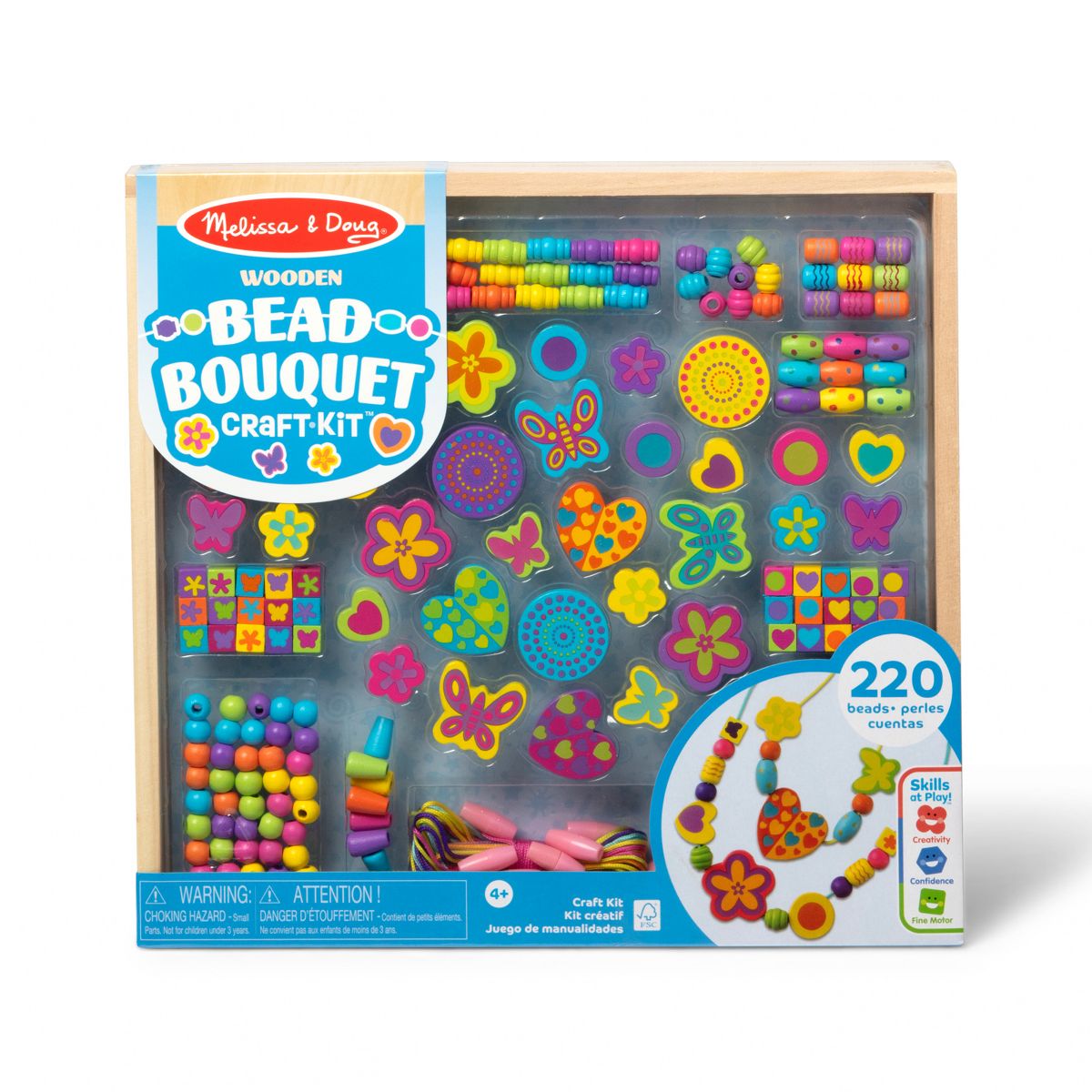 Melissa & Doug Bead Bouquet Deluxe Wooden Bead Set With 220+ Beads for Jewelry-Making: Craft Activity for Kids