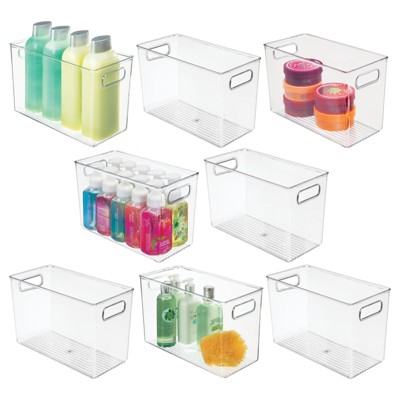 mDesign Linus Modern Clear Plastic Bathroom Storage Open Front Organizer  Bin - 8 x 10 x 7.5, 8 Pack