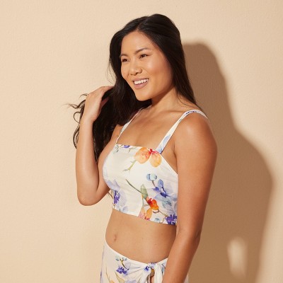 Shade & Shore Women's Floral Cover Up Crop Top - Shade & Shore™ White/Blue M — фото 3
