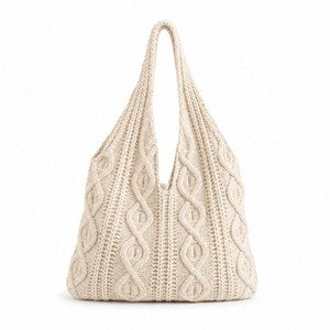 Alilang Cable Knit Shoulder Tote Bag Soft Textured Slouchy