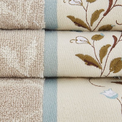 Serene Blue and Beige Cotton Jacquard 6-Piece Towel Set