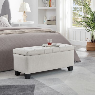Ottoman with Storage, Storage Ottoman Bench with Safety Hinge, Upholstered Entryway Bench with Seating for Bedroom, Living Room, Beige