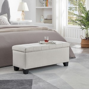 Ottoman with Storage, Storage Ottoman Bench with Safety Hinge, Upholstered Entryway Bench with Seating for Bedroom, Living Room, Beige - 1 of 4